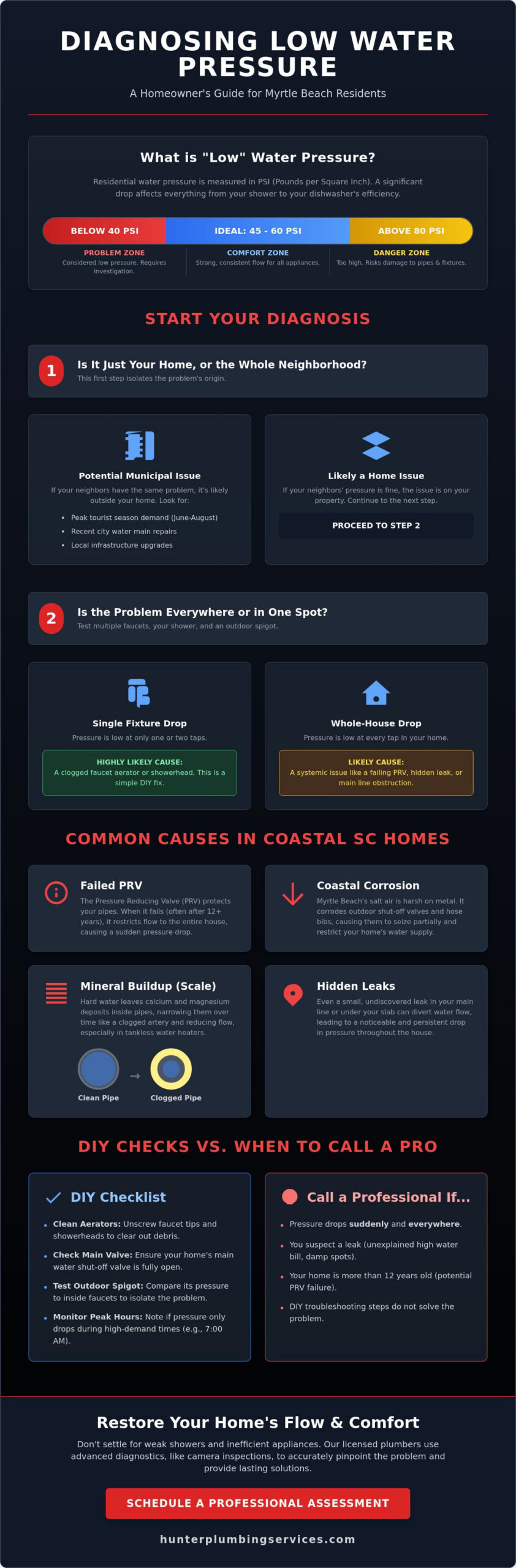 Expert Plumber for Low Water Pressure in Myrtle Beach: Causes & Fixes