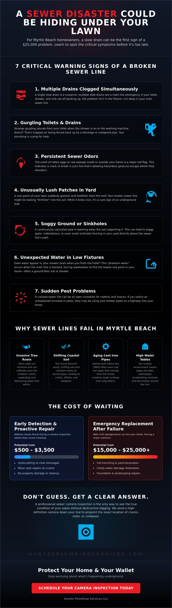 Broken Sewer Line Symptoms: 7 Warning Signs Myrtle Beach Homeowners Must Know
