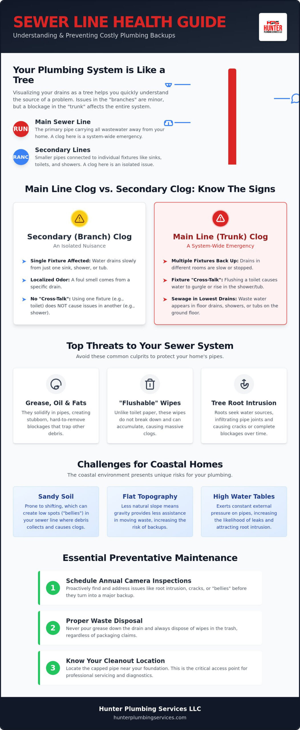 Main Line Clog vs. Secondary Clog: Preventative Sewer Line Maintenance Tips